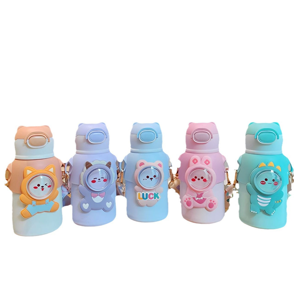 Cute kids thermos cup 316 stainless steel food grade student straw cup big belly water cup outdoor water kettle gift