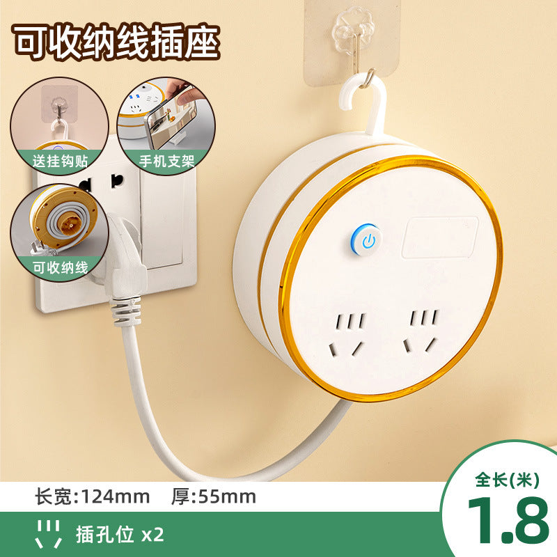 Retractable power strip with usb ports, cord management panel, multi-outlet socket, and built-in cable – ideal for home, dorm, and office use