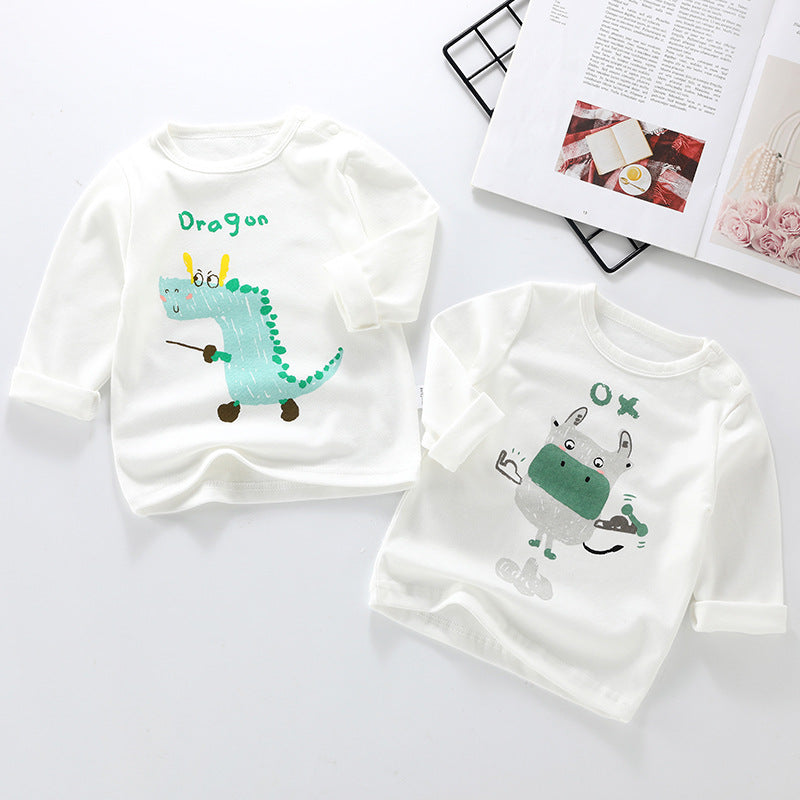 Boys' and girls' long-sleeve t-shirts, 100% cotton undershirts, spring and autumn styles, infant and toddler thermal underwear, baby tops, kids' and infant clothing