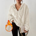 women's casual hooded plush winter warm long-sleeve sweatshirt - white minimalist hooded faux fur cashmere jacket