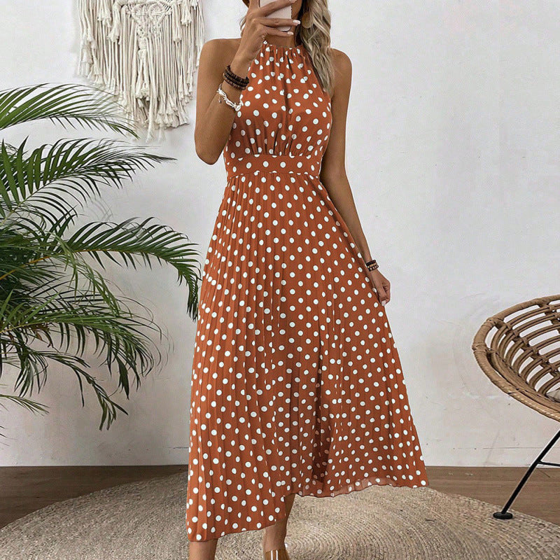 Xibo women's clothing  spring/summer fashion cross-border printed polka dot round neck maxi dress
