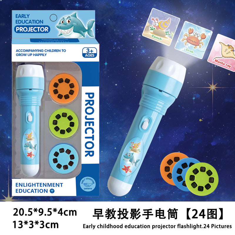 Kids' light-up projector flashlight - bedtime toy, early education, cognitive learning, animal & ocean patterns, multiple projection designs