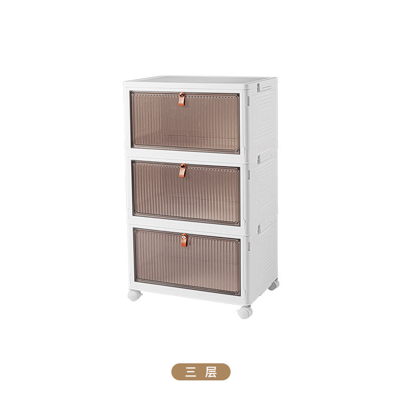 Storage box with wheels Removable snack storage cabinet Household clothing Multi-layer storage box Transparent dust-proof finishing box