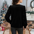 new arrival: independent e-commerce fashion women's gold velvet crew neck sequin patchwork long sleeve t-shirt top (us & european style)