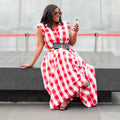 European and american cross-border women's fashion:  summer new collection - trendy plaid turn-down collar shirt and a-line skirt set