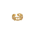 Popular copper inlaid zirconium letter ring for women, niche accessible luxury, versatile, open, adjustable, non-fading jewelry