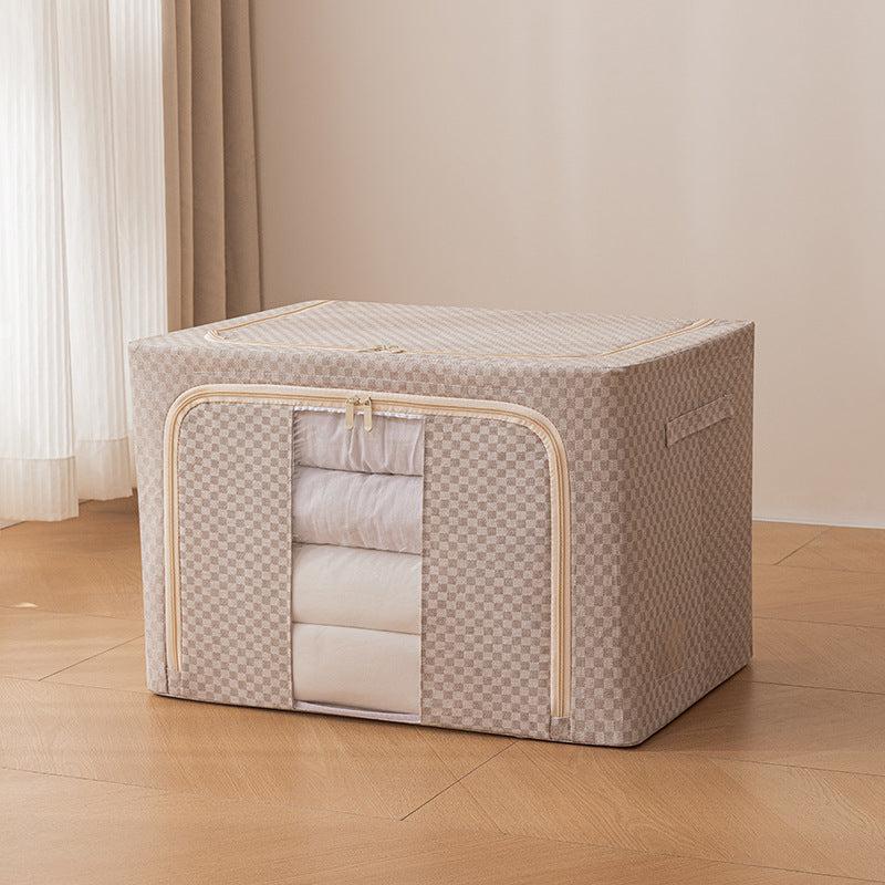 Steel frame cotton and linen storage box Large capacity fabric foldable Baina box Home clothing Down jacket Quilt finishing box