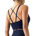 eco-friendly sports bra with thin straps, designed for yoga, running, and fitness. features built-in padding and is suitable for women