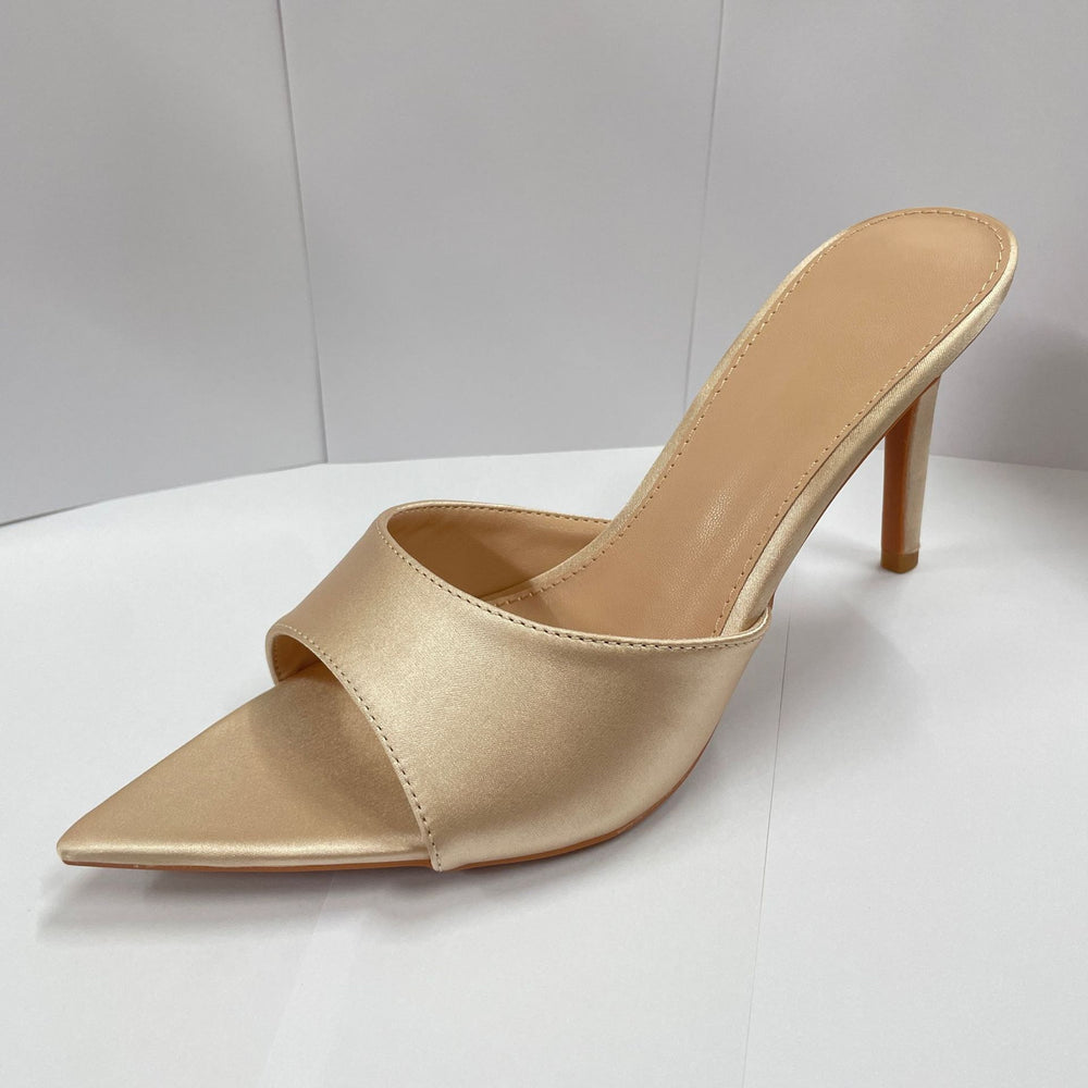 Silk satin elegant high heel slippers - women's summer must-have: stunning, versatile, minimalist, single strap stiletto, pointed toe, sexy outdoor wear