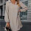 Women's all-over print lantern sleeve dress - autumn dress
