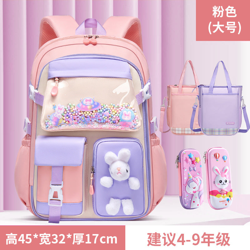 New primary school schoolbag women's refrigerator side open light large capacity load reduction cartoon children's backpack grades 1-6
