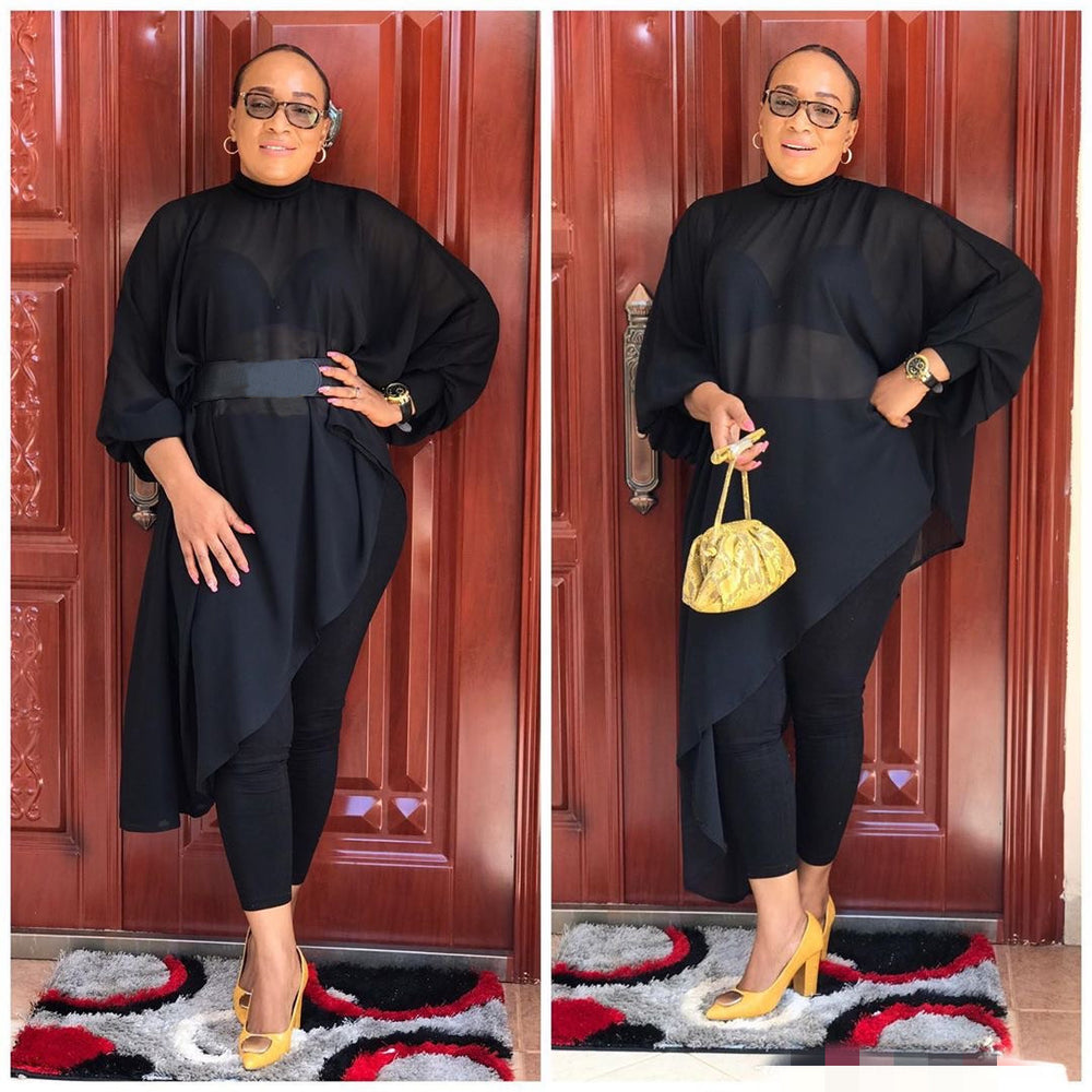 African women's clothing  fashion solid color plus size mother's dress irregular chiffon cross-border dress