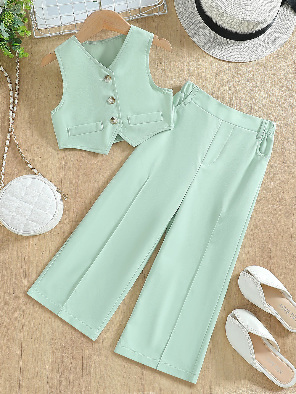 summergirlsuitvest topscasual suitpantslight purplekidstwo-piece pantssuit