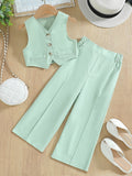 summergirlsuitvest topscasual suitpantslight purplekidstwo-piece pantssuit