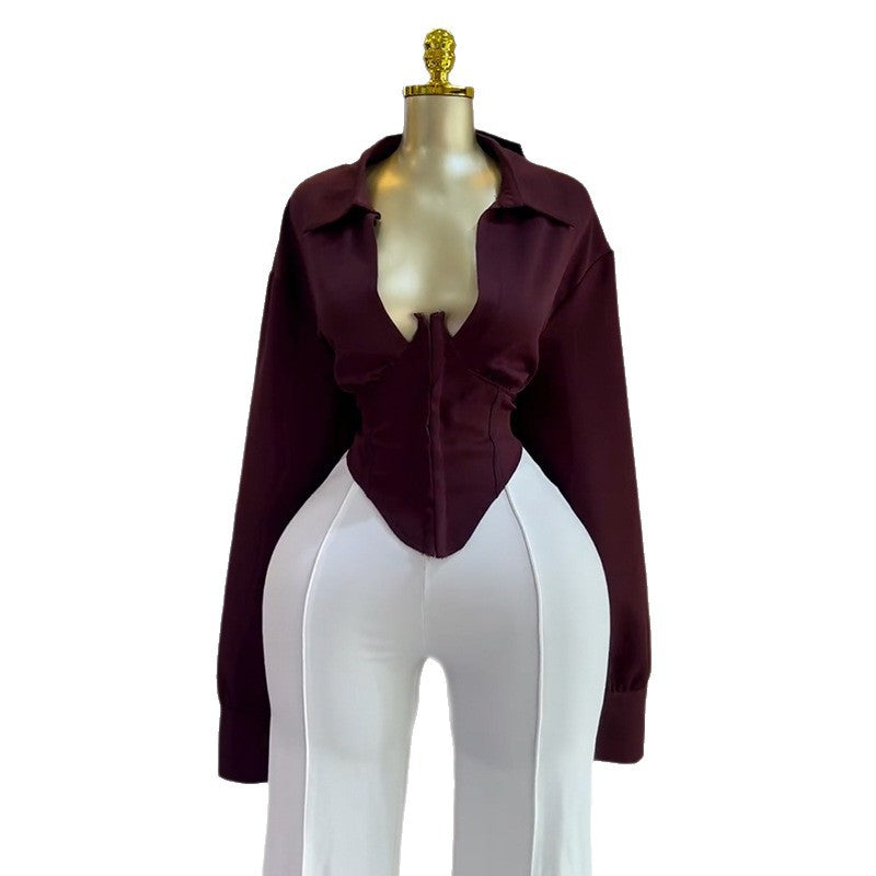European and american women's clothing  autumn new sweet and chic turn-down collar cinched waist batwing sleeve long-sleeve women's blouse top