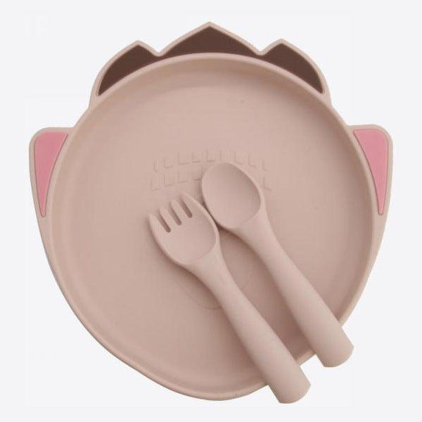 Factory wholesale baby suction cup dinner plate creative kindergarten anti-drop food grade silicone fork and spoon set silicone dinner plate