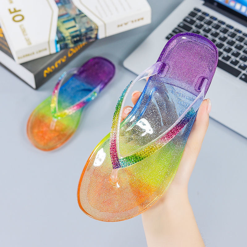 2024 summer women's flip-flops: new fashion candy colors, cute & trendy flat crystal thong sandals