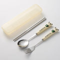 304 stainless steel portable cutlery set - creative panda design with ceramic handle fork, spoon, and chopsticks (3-piece set)