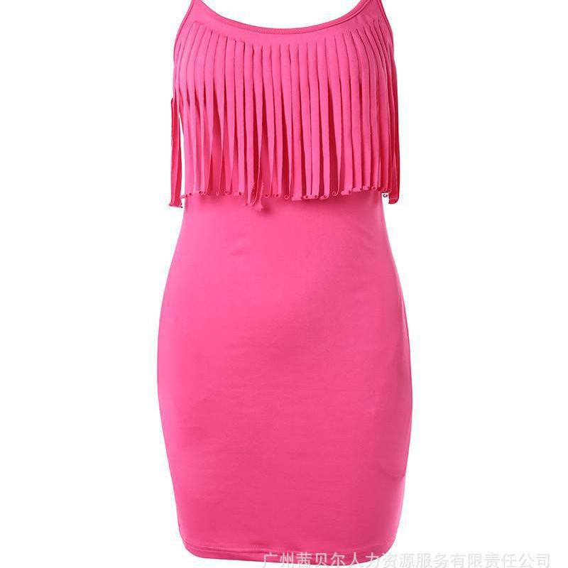 Shangxin Foreign Trade 2023 European and American tassel splicing suspender dress ODS3705W series