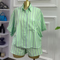European and american cross-border women's fashion:  summer new collection - trendy, fresh, loose-fit striped short-sleeve shirt and shorts set