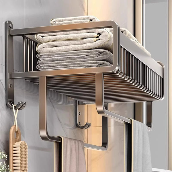 Space Aluminum Towel Rack Toilet No Punching Bathroom Toilet Bath Towel Wall Mounted Clothes Shelf