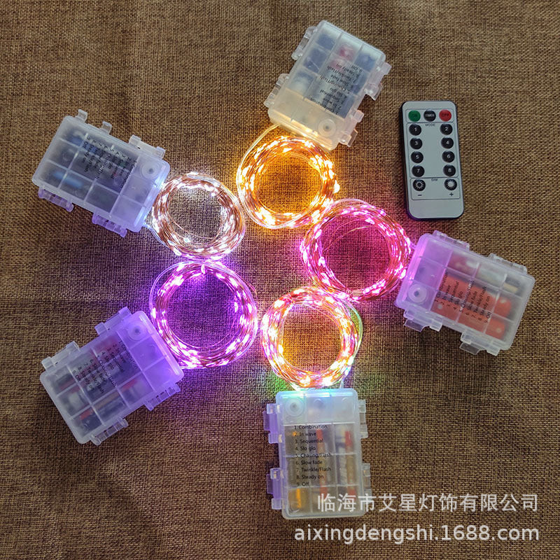 Customized LED luminous copper wire light remote control 8 modes battery box copper wire stall Christmas star decorative light string