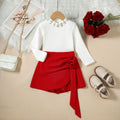 fashionautumgirl beaded long sleevestops with fashionstereo flower skirt pants two-piece set for children and young women