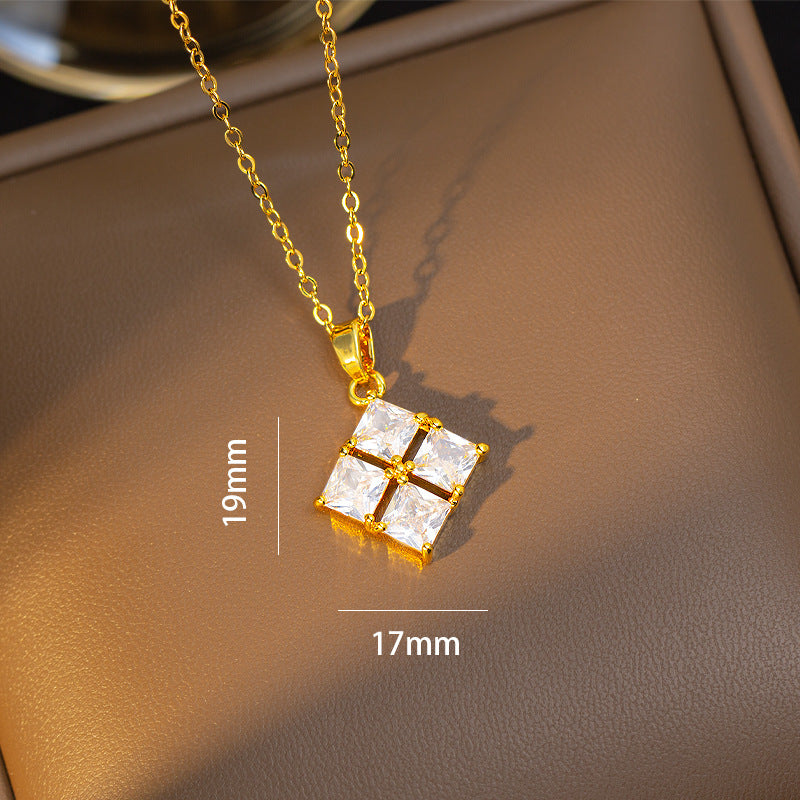 [titanium steel] necklace women's new small sugar cube pendant earrings light luxury classy niche design clavicle chain jewelry
