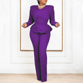 D458 independent station foreign trade suit fall and winter new arrivalfashionolrufflesv necktops pantsfashiontwo-piece set