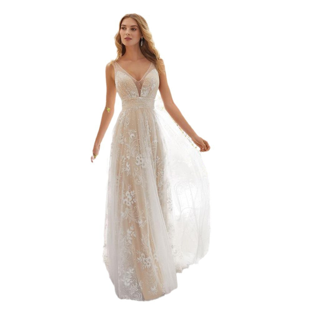 new european and american export wedding dress -   sexy fashion v-neck sleeveless lace wedding dress