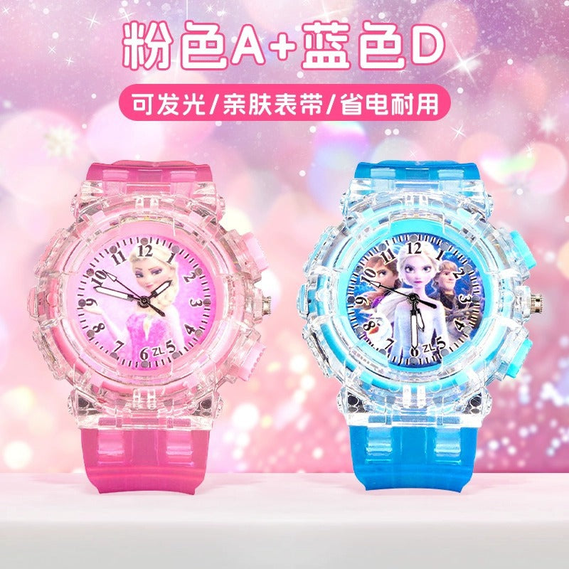Elsa princess kids watch - girls' luminous electronic watch, cartoon toy, preschool 3-6 years old, waterproof night light