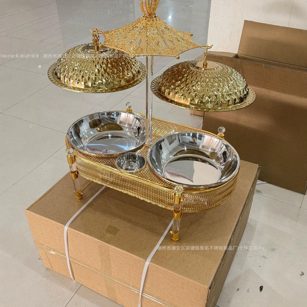 High-end gold stainless steel buffet warming cabinet - large capacity buffet stove for cross-border e-commerce - hotel ready stock wholesale