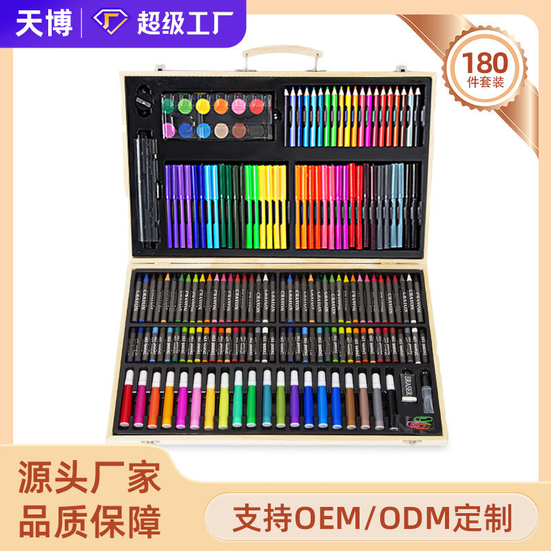 School season 180 wooden box brush set watercolor pen children's June 1 gift box painting supplies crayon oil painting stick