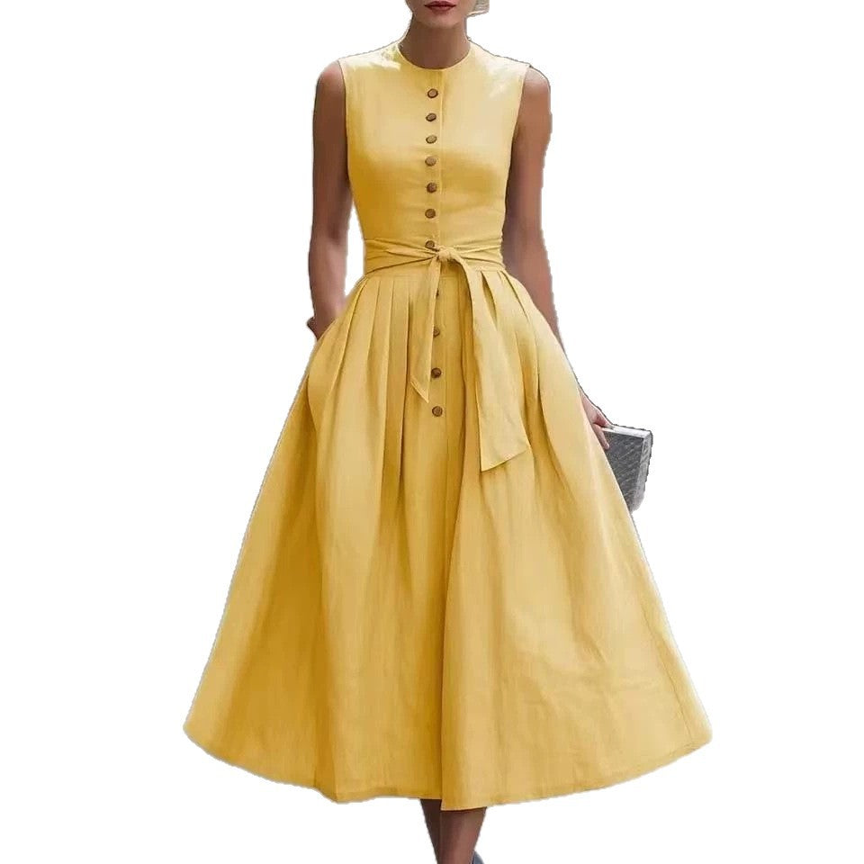 european and american cross-border  independent station new arrivalelegantelegancenormcore cotton and linen women's sleeveless dress