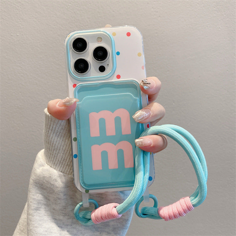 Suitable for apple 16pro creative lanyard card holder mobile phone case iphone11/14 cartoon puppy tpu protective cover