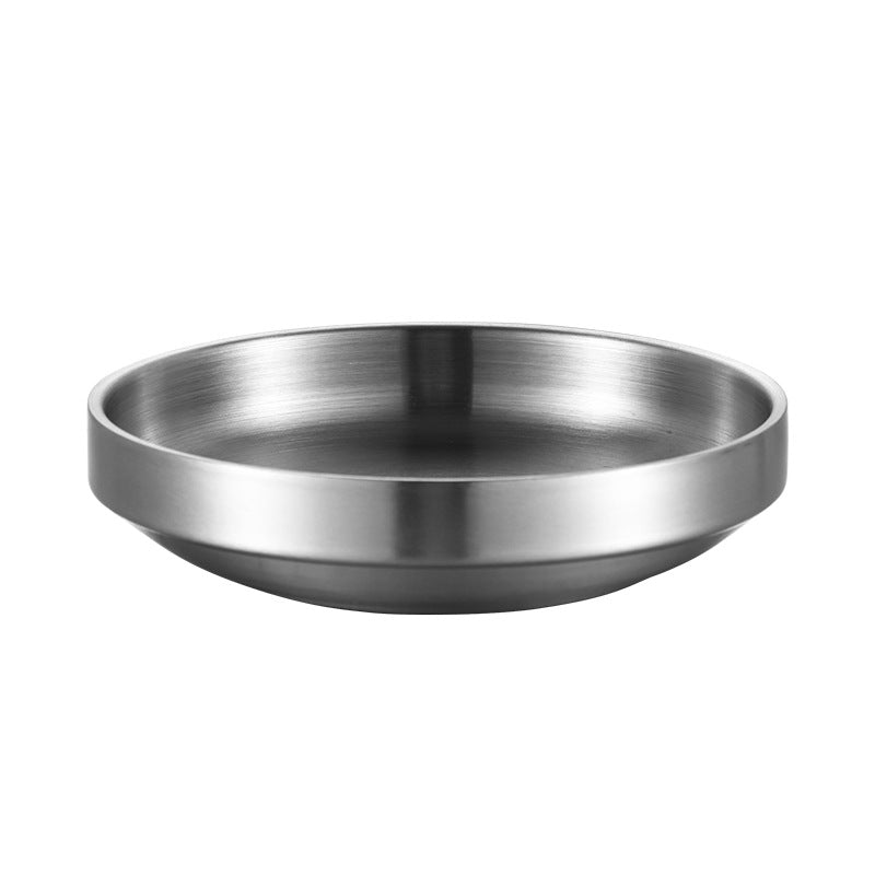 304 korean style double-layer stainless steel sauce dish, round barbecue plate, snack dish, korean bbq dipping dish for home use