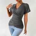 Amazon  european and american cross-border sexy hot girl knitted deep v design waist ruched slimming top