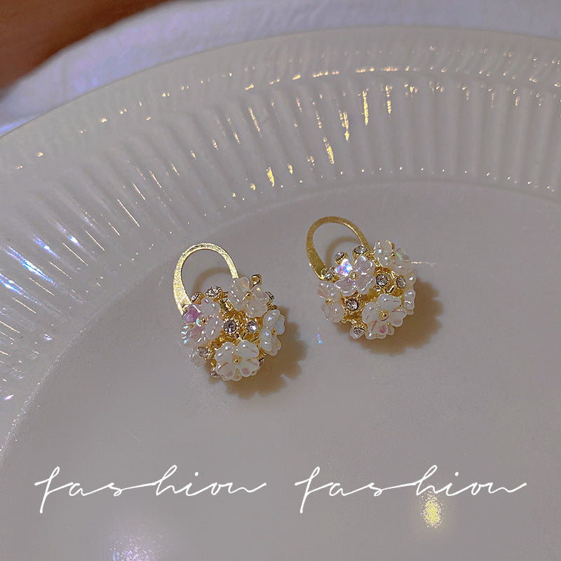 925 sterling silver needle spring/summer floral earrings - elegant, high-end, unique pearl stud earrings - wholesale
