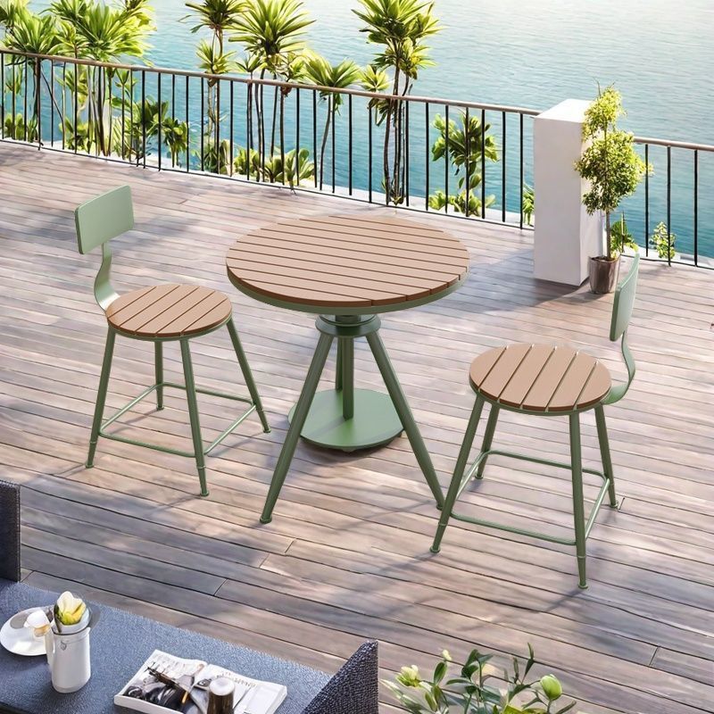 Outdoor casual dining set - waterproof & sun-resistant table and chairs - two chairs included - balcony adjustable round table