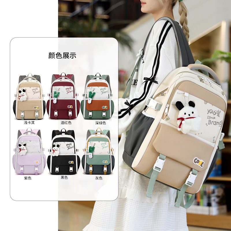 Junior high school schoolbag female ins college style primary school students 5th-6th grade backpack cute splicing American retro backpack