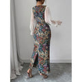 Aliexpress 1688 independent station women's oil canvas patchwork chiffon square neck elegancedress