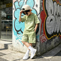 Boys' shorts  new summer sports two-piece set, kids' mid-to-large size, stylish boy's outfit, loose fit, versatile and trendy