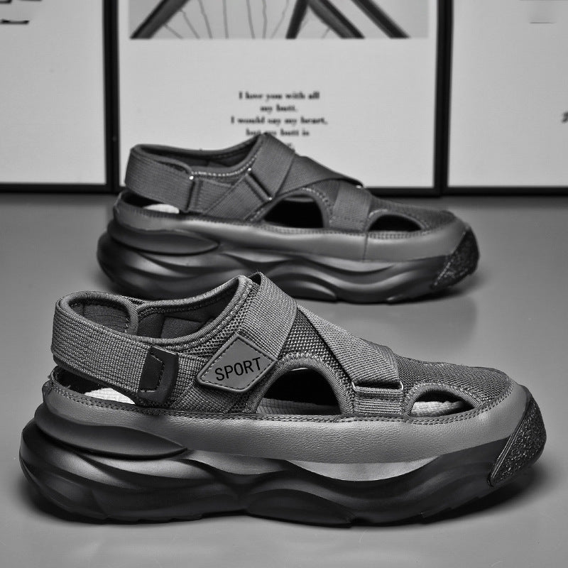 Sandalsmennew arrivalsummeroutwearcut out breathable deodorizing filter hole buckle beach shoes non-slip half-toe shoes toe cap