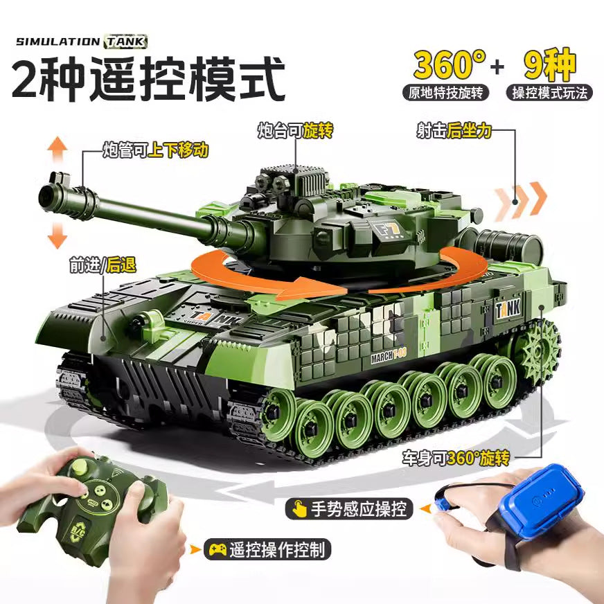 Kids' remote control tank toy - armored crawler model car with shooting cannon - electric vehicle - perfect birthday gift for boys