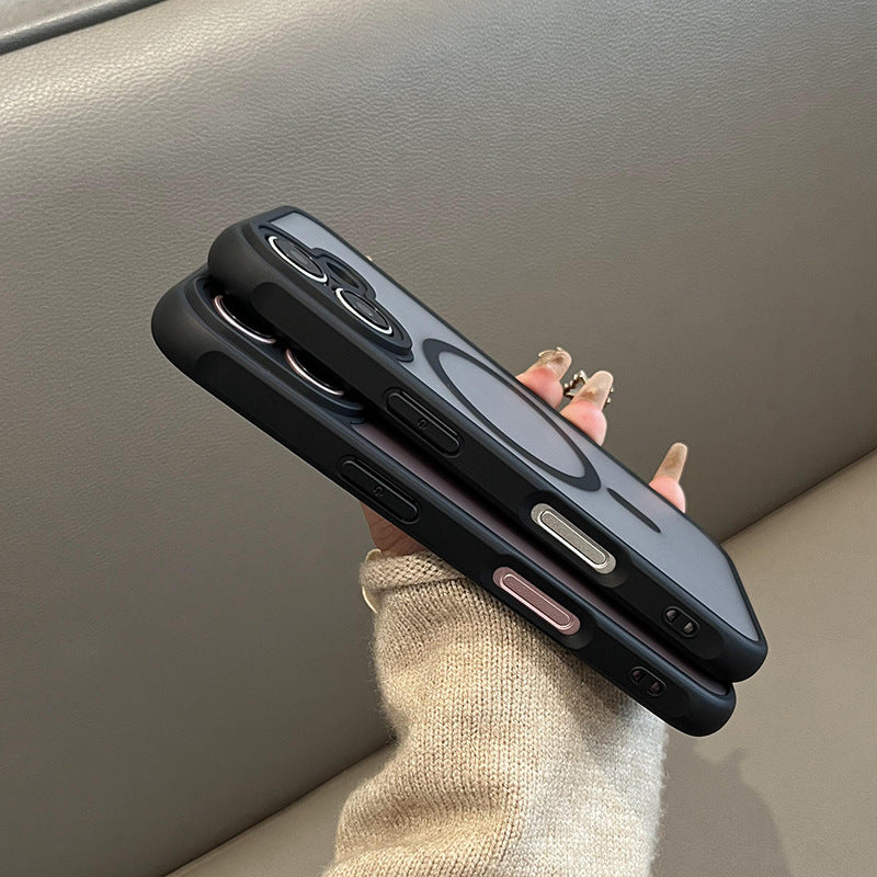 Black knight magnetic frosted semi-transparent skin-feel iphone 17 pro max case, iphone 16 drop-proof hard protective cover