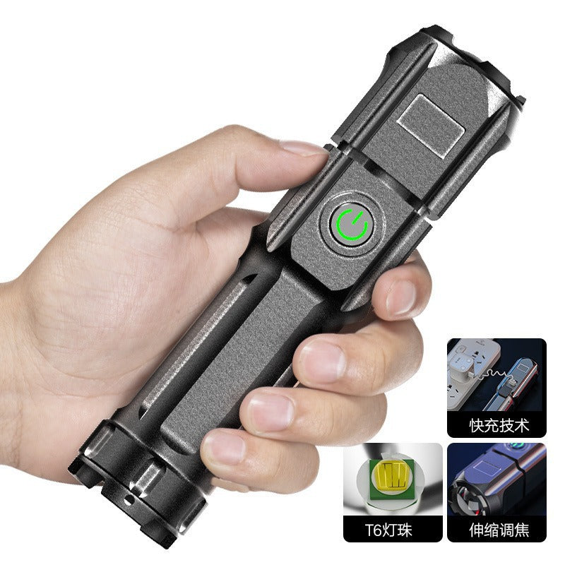 LED flashlight is convenient for charging, remote shooting ABS strong light focusing, outdoor mini multi-function zoom flashlight