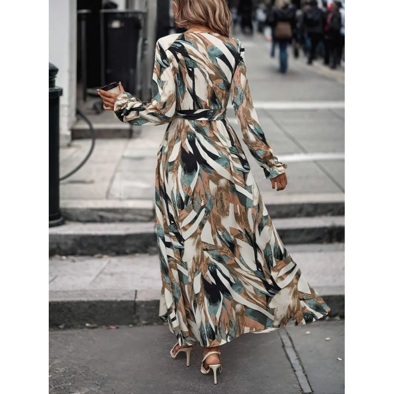 Shipped:  european and american cross-border women's fashion,  independent store new bohemian print dress
