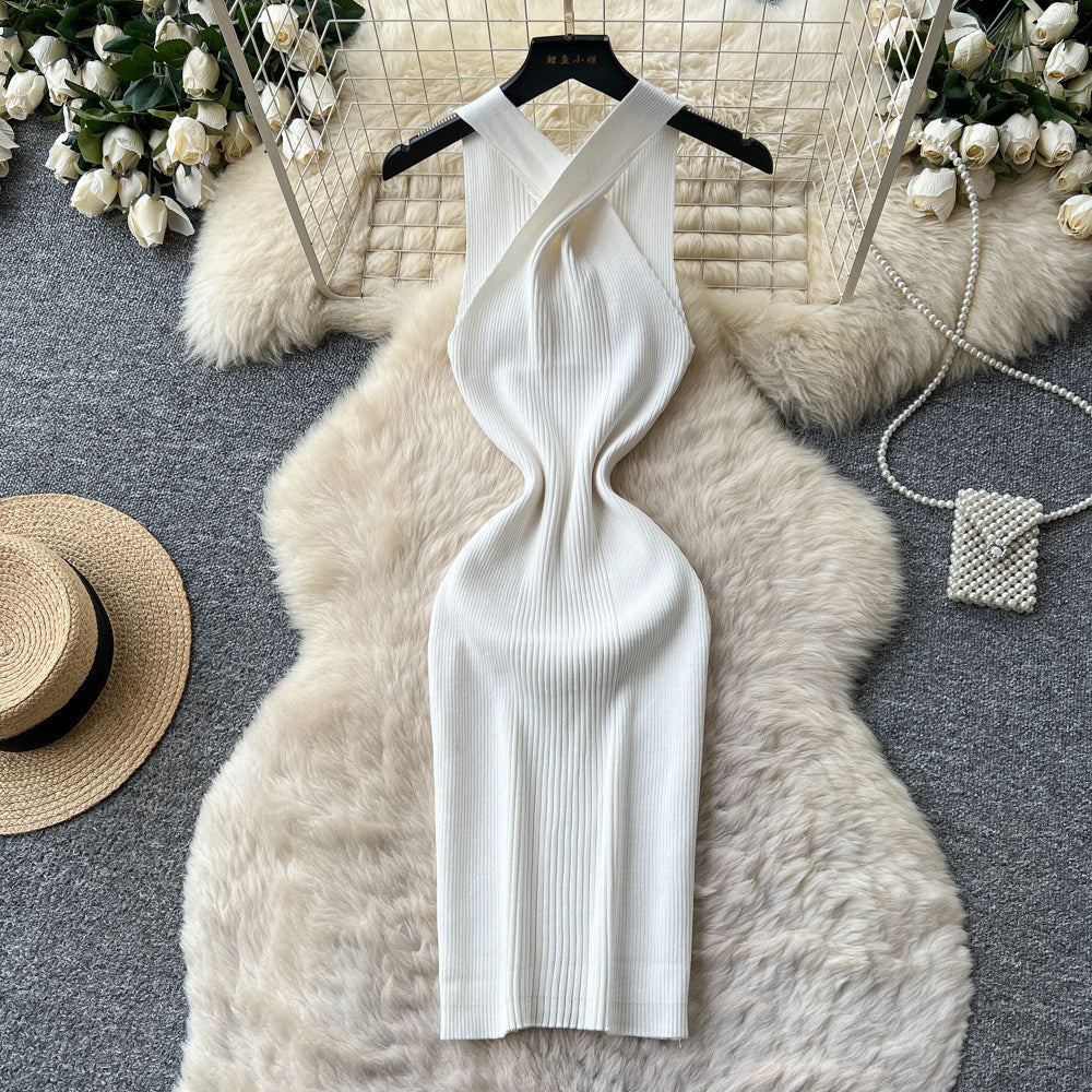 K-style sleeveless knitting silmdress women's summerretro silmslimming look a-line skirt work clothingeasiest for match vest skirt
