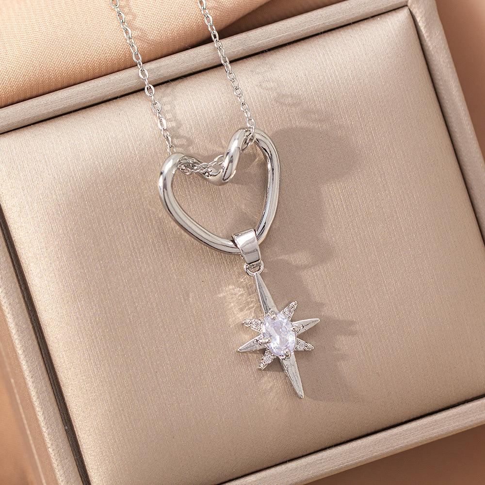 [copper inlaid with zirconium] fashion popular heart-shaped titanium steel necklace, high-end light luxury diamond-encrusted ins fashion clavicle chain jewelry
