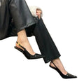Back strap high heels for women 2024 metal stiletto small square toe one-word buckle sexy black patent leather toe sandals